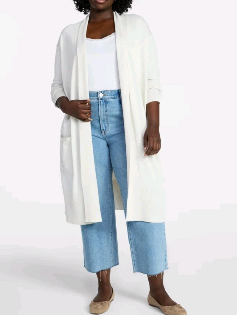 Terra & Sky Women's Plus Size 2X (20W-22W) Core Duster Cardigan Grey Heather Tan